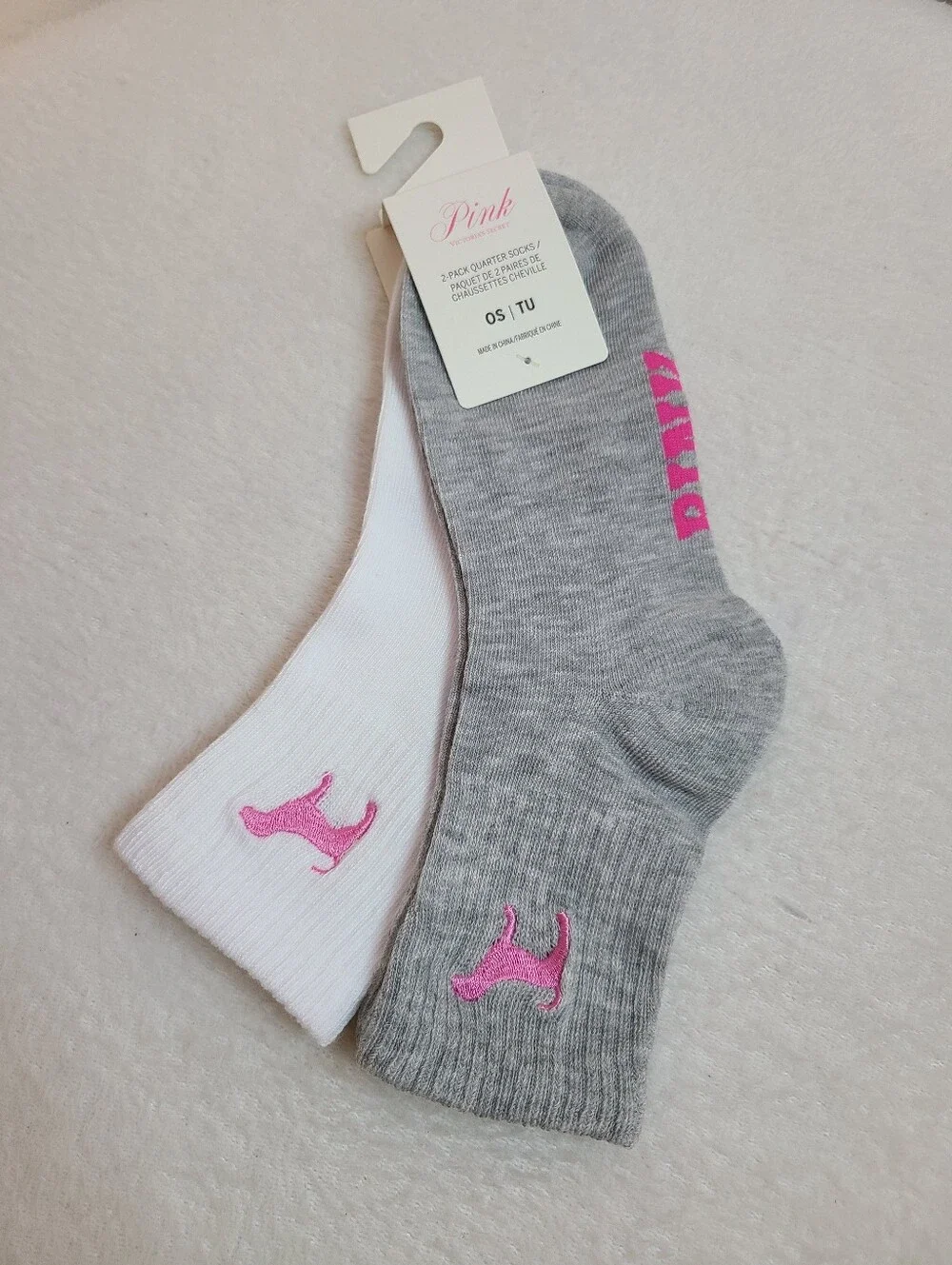 Victoria's Secret PINK 2pk Dog Logo Embroidered Crew Socks OS One Size
